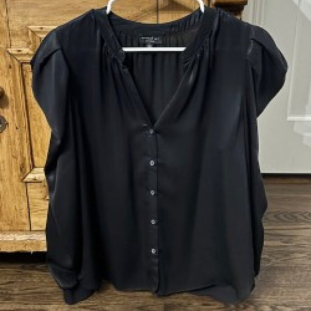 Current Air Black Blouse With Puff Sleeves
